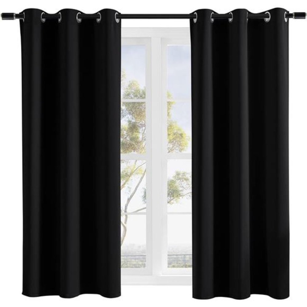 Room Darkening BlackoutCurtains for Bedroom 2Panel,Grommet Top(42x63 Inch,Black)